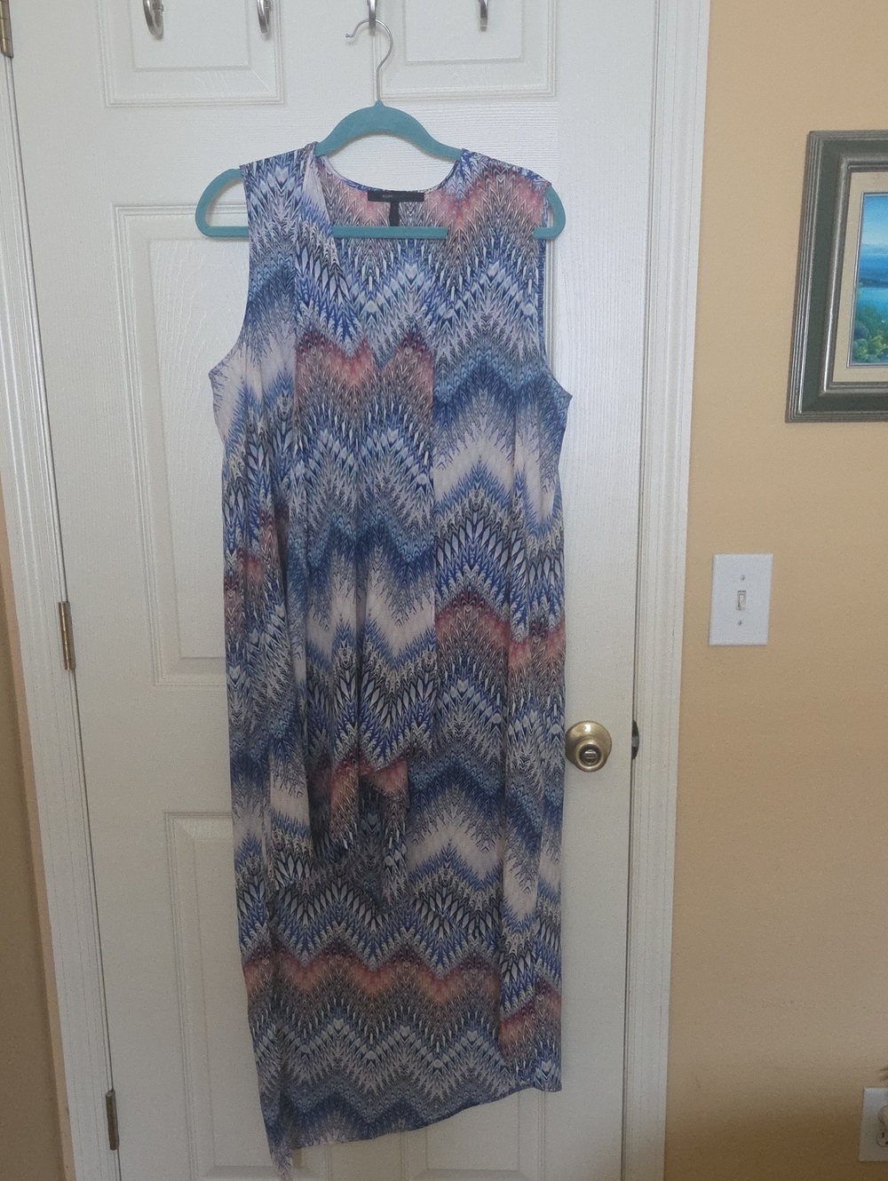 BCBGMaxAzria Chevron Print Sleeveless Maxi Dress in Blue and Pink